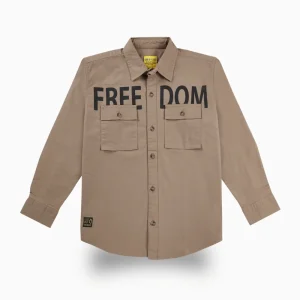 Gini And Jony Boys Brown Typographic Print Cotton Shirt Full Sleeves
