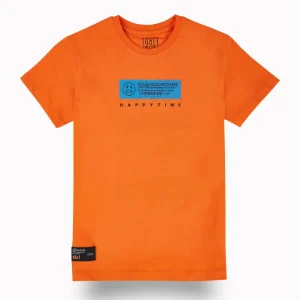 Gini And Jony Boys Orange Typographic Print Cotton T-Shirt Half Sleeves