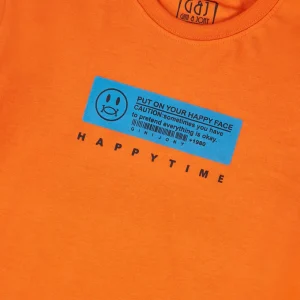 Gini And Jony Boys Orange Typographic Print Cotton T-Shirt Half Sleeves