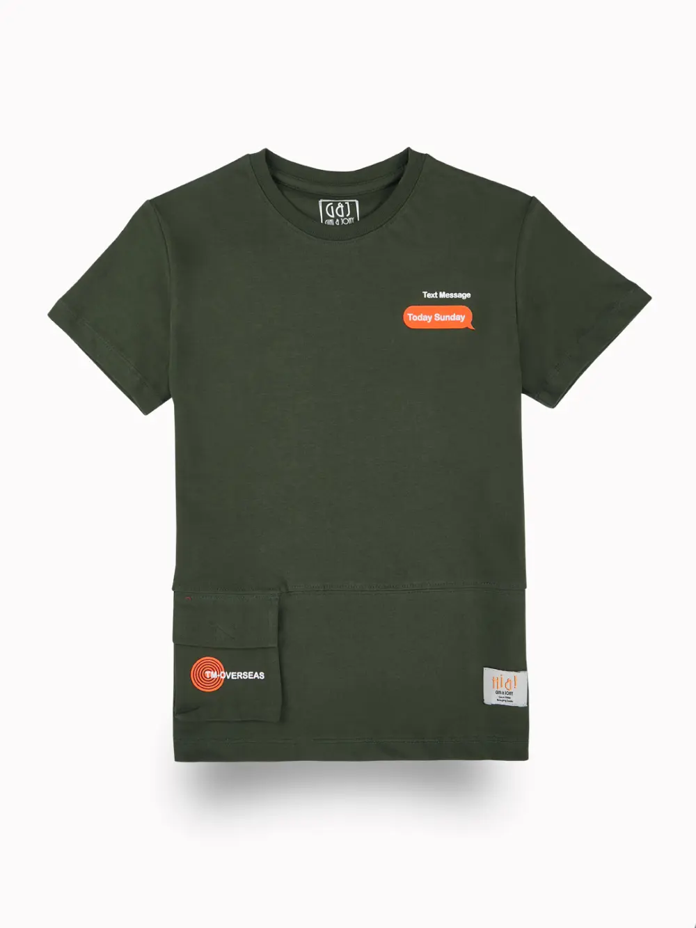 Gini And Jony Boys Olive Typographic Print Cotton T-Shirt Half Sleeves