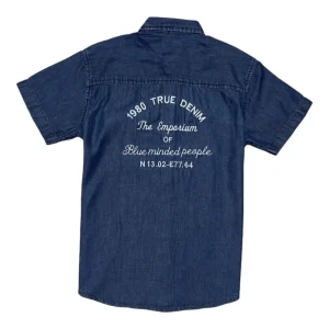 Gini And Jony Boys Blue Embroidery Denim Shirt Half Sleeves