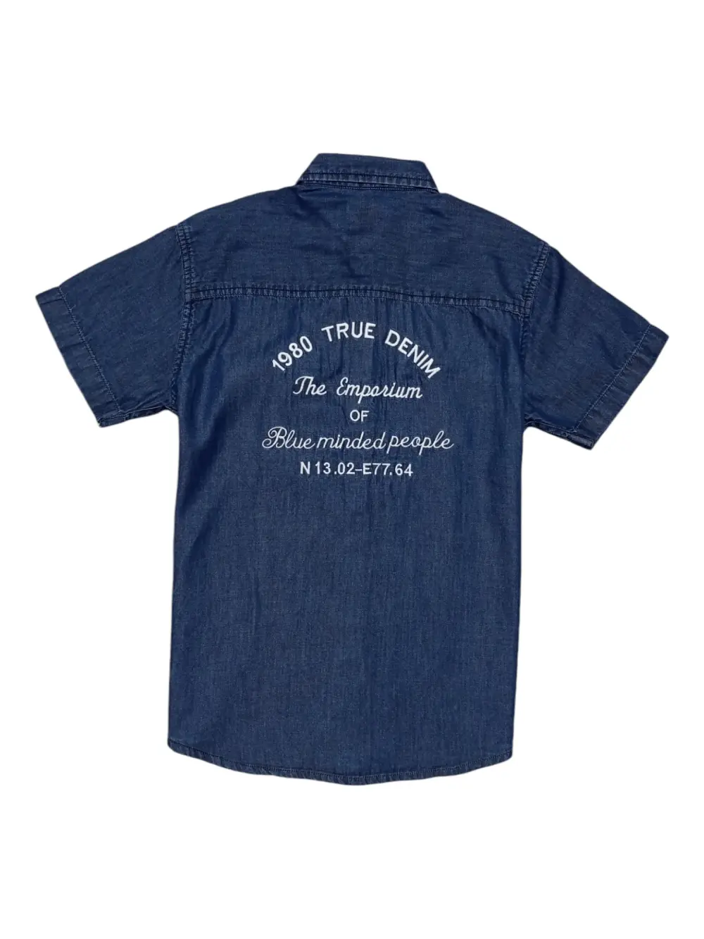 Gini And Jony Boys Blue Embroidery Denim Shirt Half Sleeves