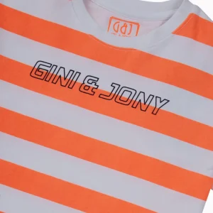 Gini And Jony Boys Orange Stripes Cotton T-Shirt Half Sleeves