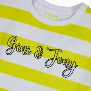 Gini And Jony Girls Yellow Stripes Cotton Knits Top Half Sleeves 3-4 Years