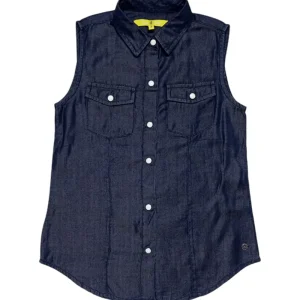 Gini And Jony Girls Dark Blue Solid Denim Woven Top Cap Sleeves 9-10 Years