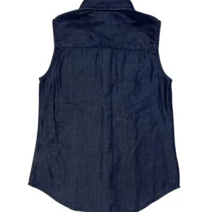 Gini And Jony Girls Dark Blue Solid Denim Woven Top Cap Sleeves 9-10 Years