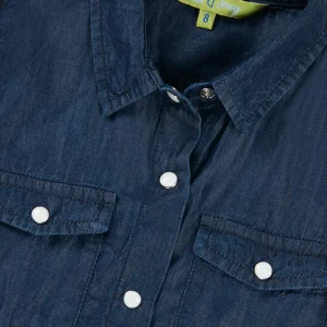 Gini And Jony Girls Dark Blue Solid Denim Woven Top Cap Sleeves 9-10 Years