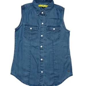 Gini And Jony Girls Blue Solid Denim Woven Top Cap Sleeves 9-10 Years