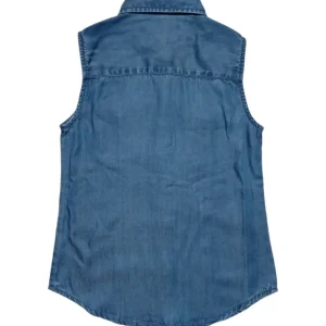 Gini And Jony Girls Blue Solid Denim Woven Top Cap Sleeves 9-10 Years