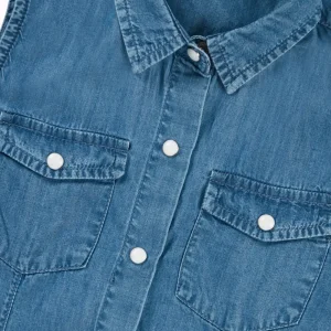 Gini And Jony Girls Blue Solid Denim Woven Top Cap Sleeves 9-10 Years
