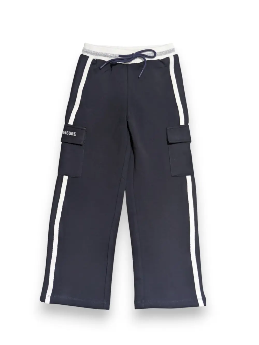 Gini And Jony Girls Navy Color Block Cotton Track Pant Elasticated