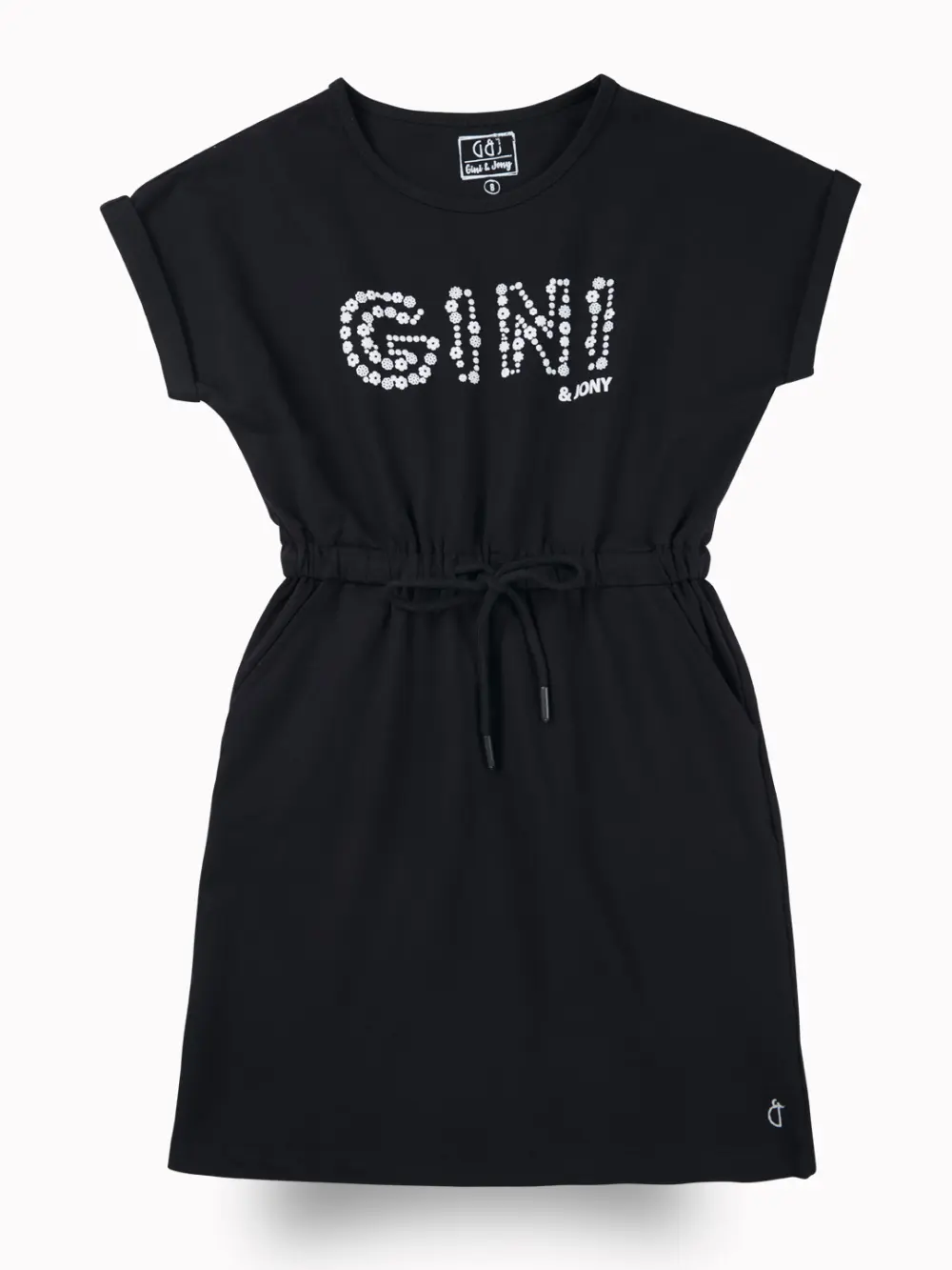 Gini And Jony Girls Black Typographic Print Cotton Dress Short Sleeves