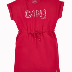 Gini And Jony Girls Dark Pink Floral Print Cotton Dress Half Sleeves
