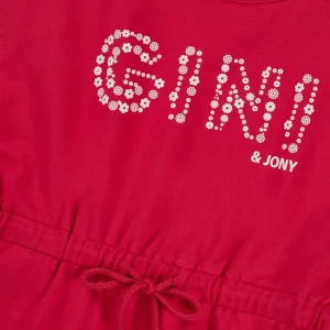 Gini And Jony Girls Dark Pink Floral Print Cotton Dress Half Sleeves