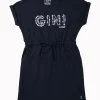 Gini And Jony Girls Navy Blue Typographic Print Cotton Dress Short Sleeves