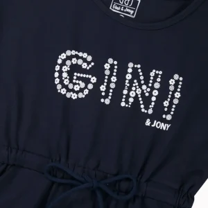 Gini And Jony Girls Navy Blue Typographic Print Cotton Dress Short Sleeves