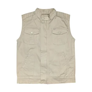 Gini And Jony Boys Off White Typographic Print Cotton Woven Jacket Sleeveless