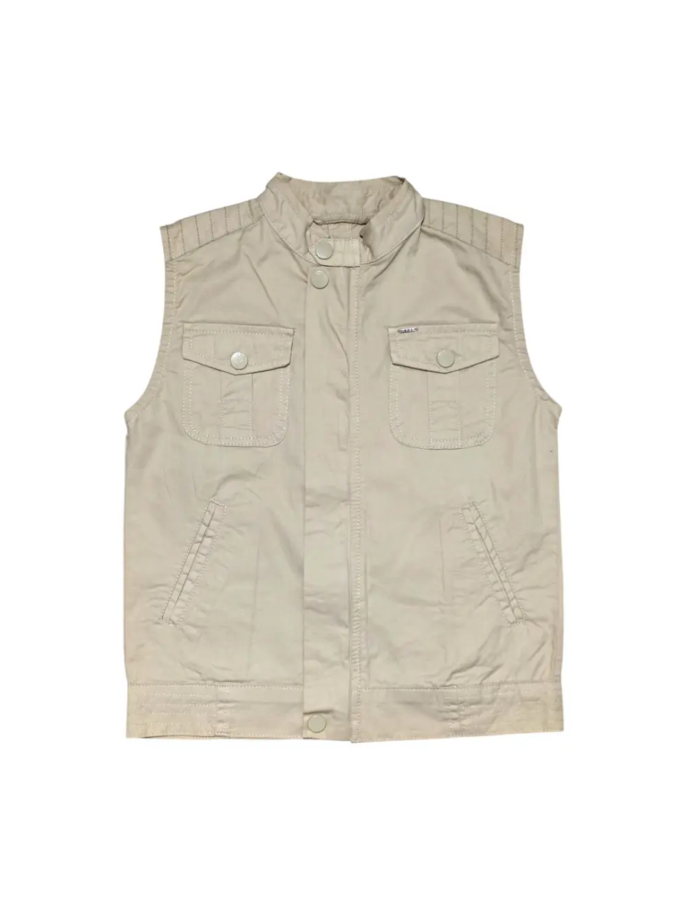 Gini And Jony Boys Off White Typographic Print Cotton Woven Jacket Sleeveless