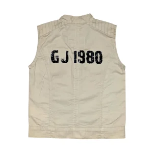 Gini And Jony Boys Off White Typographic Print Cotton Woven Jacket Sleeveless