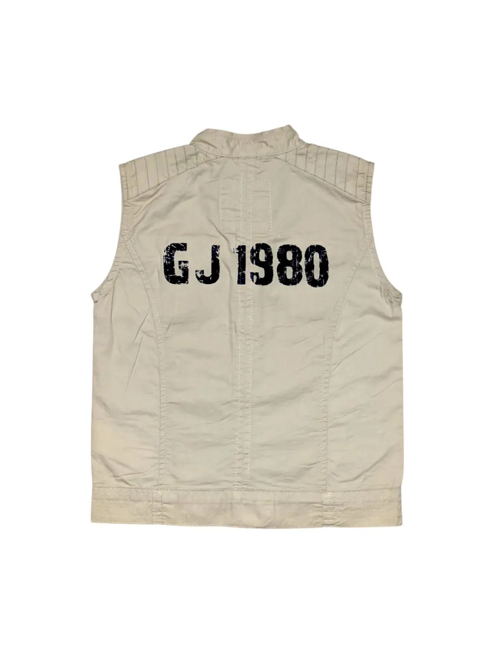 Gini And Jony Boys Off White Typographic Print Cotton Woven Jacket Sleeveless