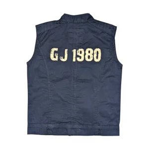 Gini And Jony Boys Navy Typographic Print Cotton Woven Jacket Sleeveless