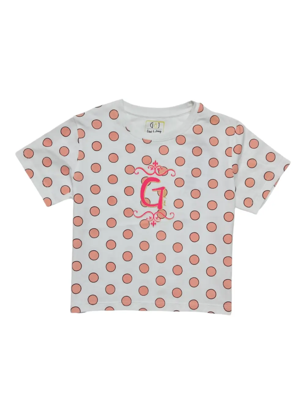 Gini And Jony Girls Peach Polka Dots Cotton Knits Top Half Sleeves 9-10 Years