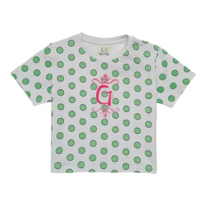 Gini And Jony Girls Green Polka Dots Cotton Knits Top Half Sleeves 9-10 Years