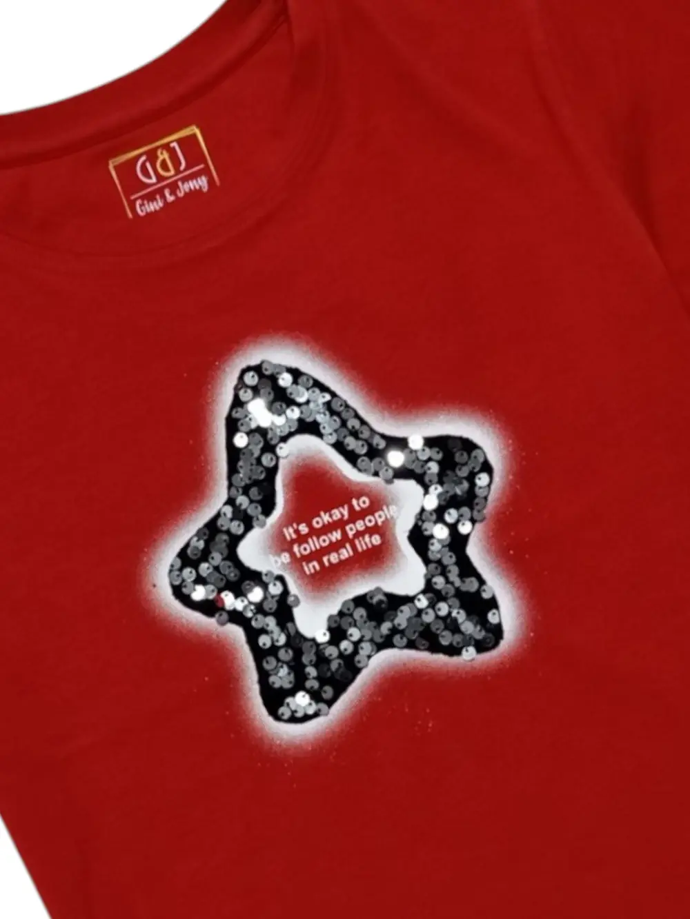 Gini And Jony Girls Red Graphic Print Cotton Knits Top Half Sleeves 9-10 Years
