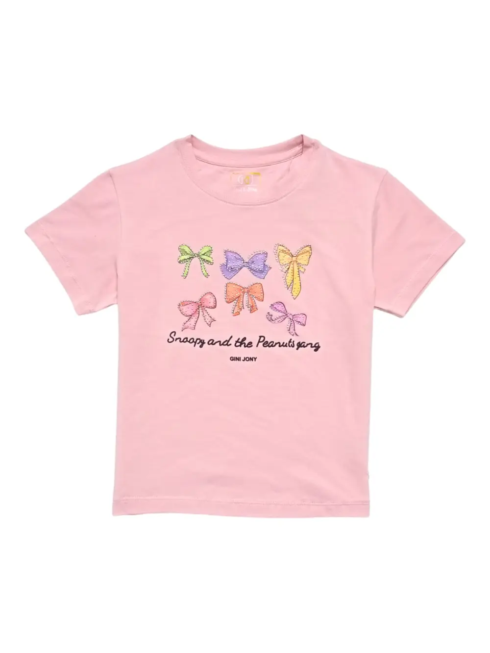 Gini And Jony Girls Pink Embellished Cotton Knits Top Half Sleeves 11-12 Years
