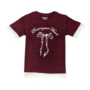 Gini And Jony Girls Maroon Graphic Print Cotton Knits Top Half Sleeves 9-10 Years
