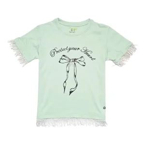 Gini And Jony Girls Light Green Graphic Print Cotton Knits Top Half Sleeves 13-14 Years