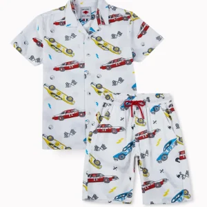 Gini And Jony Boys White Conversational Print Cotton Co-Ordinate Half Sleeves