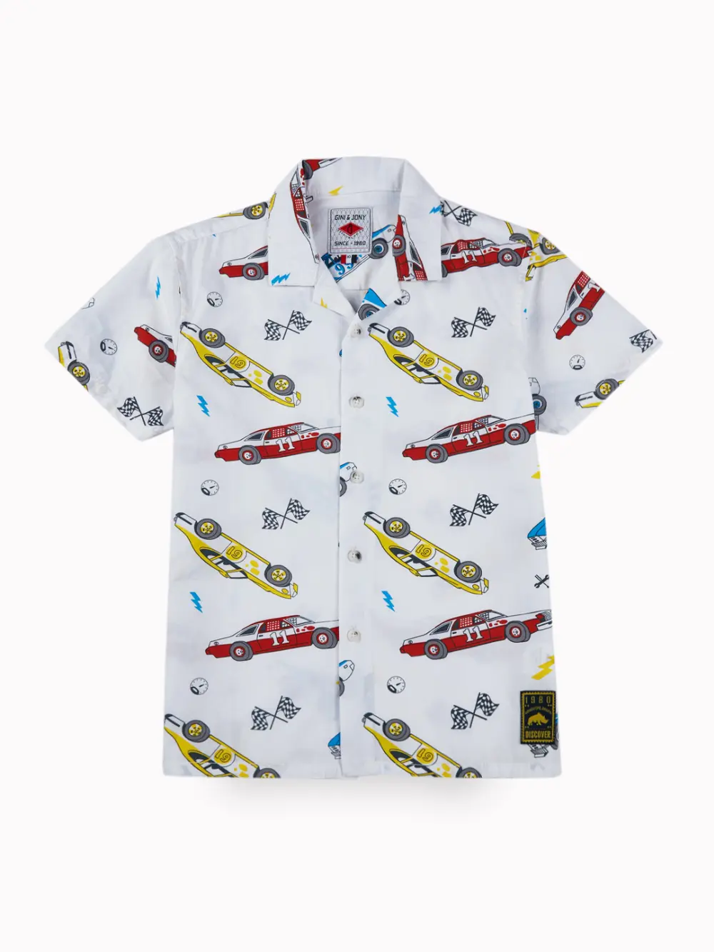 Gini And Jony Boys White Conversational Print Cotton Co-Ordinate Half Sleeves