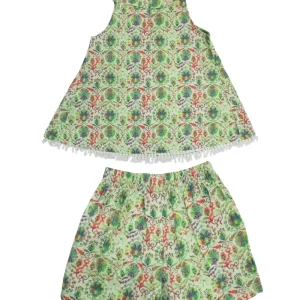 Gini And Jony Girls Light Green Floral Print Cotton Co Ordinate 9-10 Years