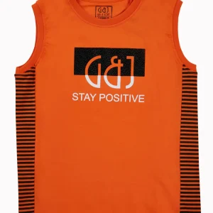 Gini And Jony Boys Orange Typographic Print Cotton Sando Sleeveless