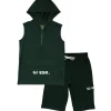 Gini And Jony Boys Dark Green Typographic Print Cotton Co-Ordinate Sleeveless