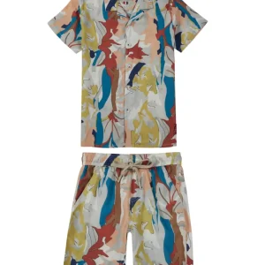 Gini And Jony Boys Off White Abstract Print Cotton Co-Ordinate Half Sleeves