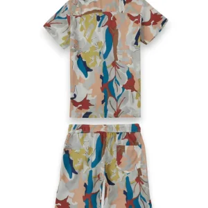 Gini And Jony Boys Off White Abstract Print Cotton Co-Ordinate Half Sleeves