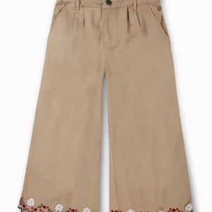 Gini And Jony Girls Khaki Applique Cotton Culottes Elasticated