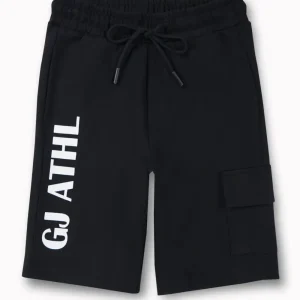 Gini And Jony Boys Black Typographic Print Cotton Bermuda Elasticated