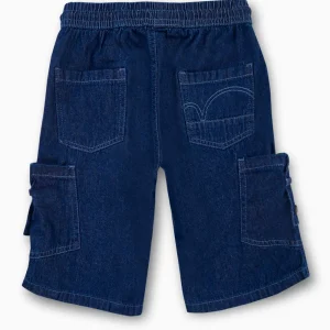 Gini And Jony Boys Dark Blue Solid Denim Bermuda Elasticated