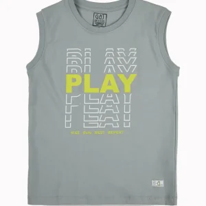 Gini And Jony Boys Grey Typographic Print Cotton Sando Sleeveless