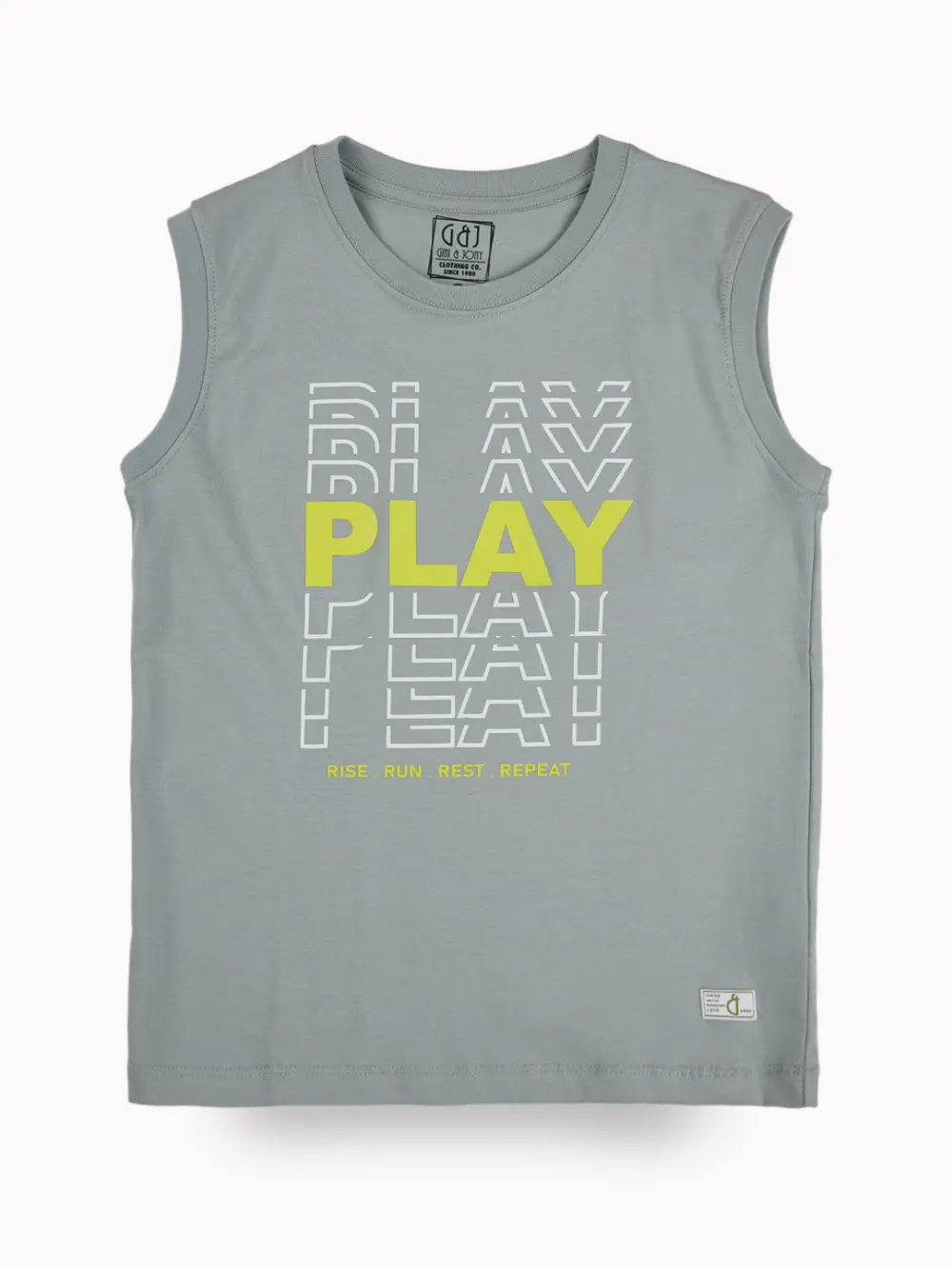 Gini And Jony Boys Grey Typographic Print Cotton Sando Sleeveless