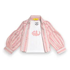 Gini And Jony Girls Pink Typographic Print Cotton Woven Top Cap Sleeves 9-10 Years