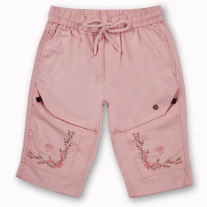 Gini And Jony Girls Light Pink Embroidery Cotton Pedal Pusher Elasticated