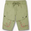 Gini And Jony Girls Green Embroidery Cotton Pedal Pusher Elasticated