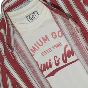 Gini And Jony Boys Red Stripes Cotton Shirt Full Sleeves