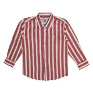 Gini And Jony Boys Red Stripes Cotton Shirt Full Sleeves