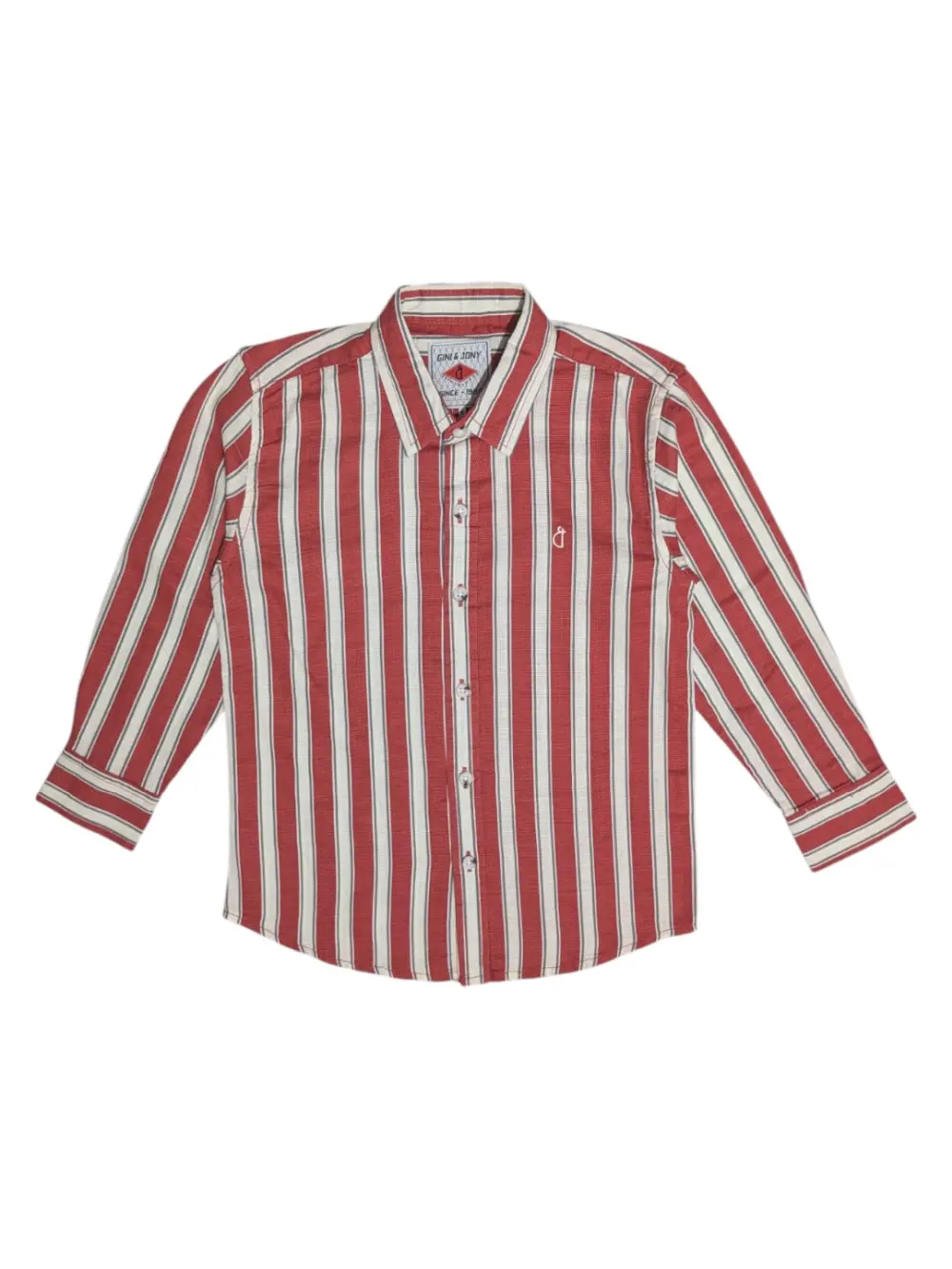 Gini And Jony Boys Red Stripes Cotton Shirt Full Sleeves
