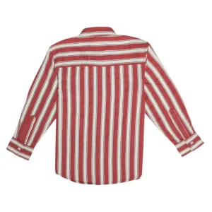Gini And Jony Boys Red Stripes Cotton Shirt Full Sleeves